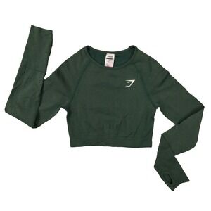 Gymshark Dark Green Vital Seamless Long Sleeve Cropped Shirt size Small